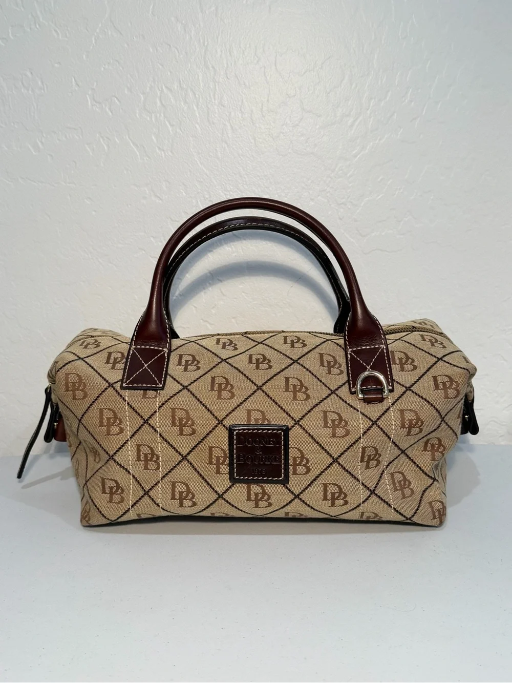 Vintage Dooney & Bourke Signature Monogram Canvas Small Duffle Satchel